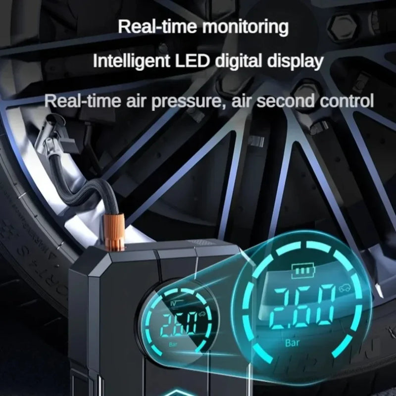 Compressor de Ar Portátil 3 em 1 - Power Bank 12.000mAh + Lanterna + Partida Veicular